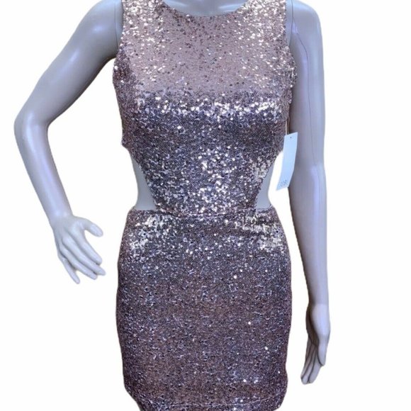 TOBI Rose Gold Dress Sequin Cut Out Mini Dress - Picture 2 of 12